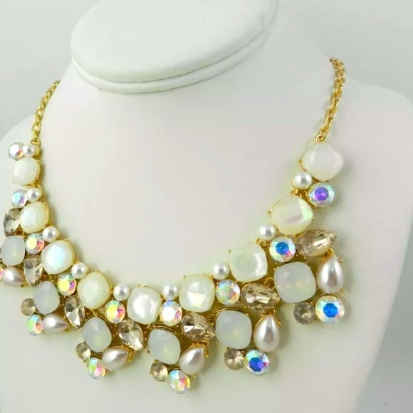 INC Gold Tone Iridescent Stone Statement Necklace - Picture 2 of 6